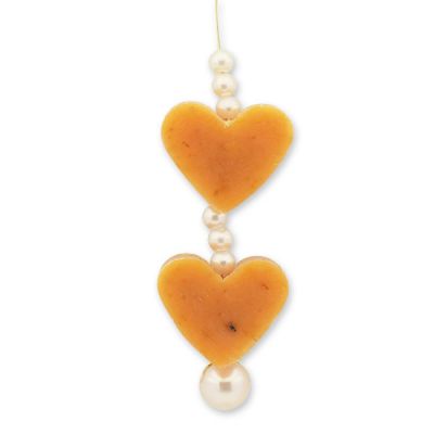 Sheep milk soap heart 2x8g hanging decorated with pearls, Marigold 