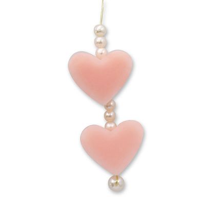 Schafmilchseife Herz mini 2x8g hängend dekoriert mit Perlen, Pfingstrose 