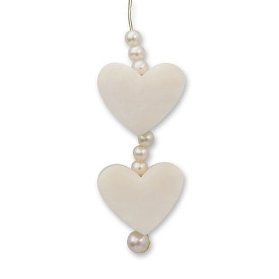 Schafmilchseife Herz mini 2x8g hängend dekoriert mit Perlen, Schneerose 