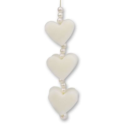 Sheep milk soap heart 3x8g hanging decorated with pearls, Classic 