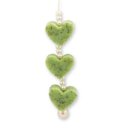 Schafmilchseife Herz mini 3x8g hängend dekoriert mit Perlen, Bergkräuter 