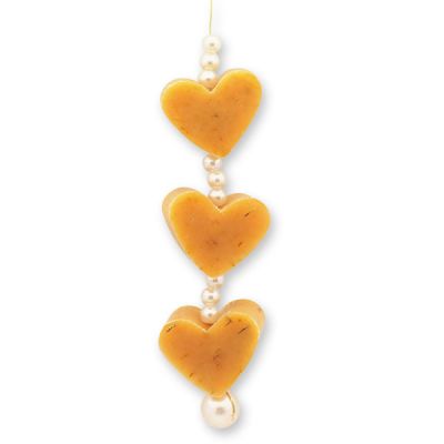 Sheep milk soap heart 3x8g hanging decorated with pearls, Marigold 