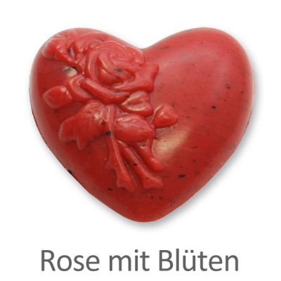 Schafmilchseife Herz mit Rose 116g, Rose mit Blüten 