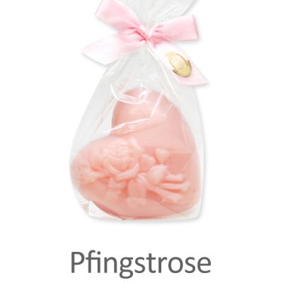 Schafmilchseife Herz mit Rose 116g in Cello, Pfingstrose 