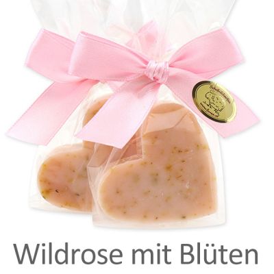 Sheep milk soap heart midi 23g in a cellophane, Wild rose with petals 