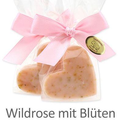 Schafmilchseife Herz mittel 23g in Cello, Wildrose mit Blüten 