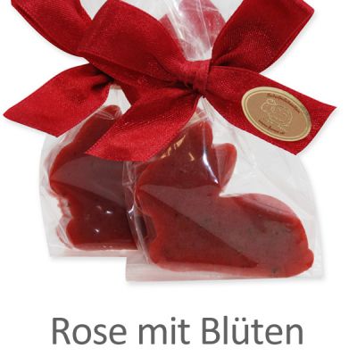 Schafmilchseife Hase mini flach 20g in Cello, Rose mit Blüten 