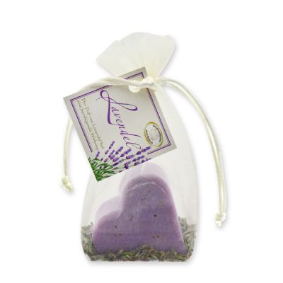 Sheep milk soap heart 65g decorated with lavender petals in organza, Lavender 