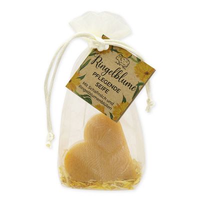 Sheep milk soap heart 65g with marigold petals in organza bag "feel-good time", Marigold 