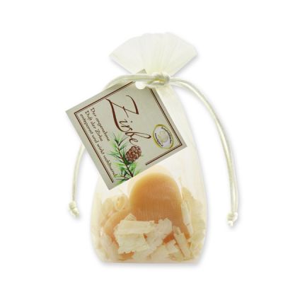 Sheep milk soap heart 65g with swiss pine shavings in organza, Swiss pine 