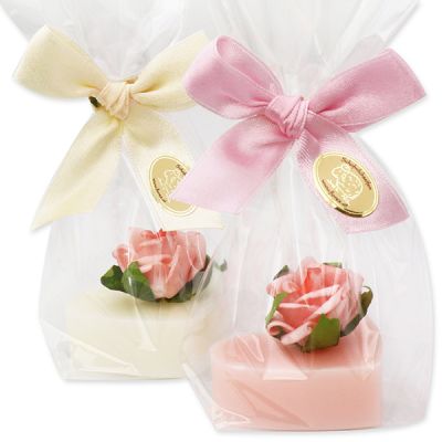 Sheep milk soap 23g decorated with a rose in a cellophane, Classic/peony 