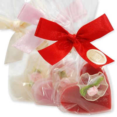 Sheep milk soap heart medium 23g decorated with a rose in a cellophane, sorted 