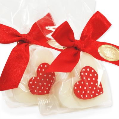 Sheep milk soap heart medium 23g, decorated with a dotted heart in a cellophane, Classic 