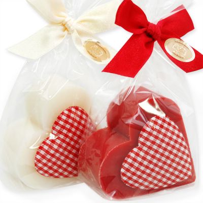 Sheep milk soap heart 85g decorated with a checkered heart in a cellophane, Classic/pomegranate 