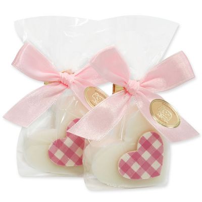 Sheep milk soap heart medium 23g decorated with a pink heart, Classic 