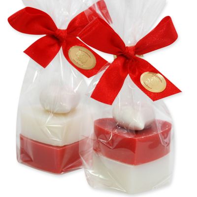 Sheep milk soap heart medium 2x23g decorated with a ceramic heart in a cellophane, Classic/pomegranate 