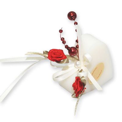 Schafmilchseife Herz mittel 23g hängend dekoriert mit Rosenband, Classic 