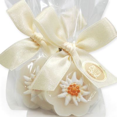 Sheep milk flower soap 20g secorated with Edelweiss in a cellophane, Classic 