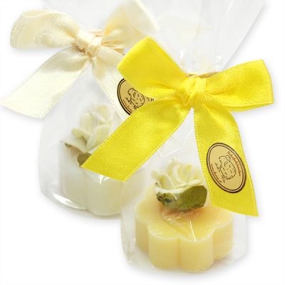 Sheep milk soap flower 20g decorated with a rose packed in a cellophane bag, Classic/Lemon 