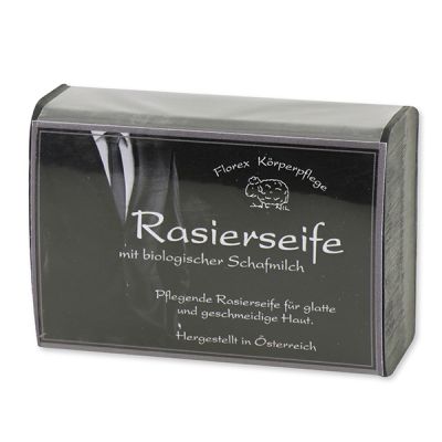 Rasierseife schwarz mit Schafmilch eckig 100g modern verpackt 