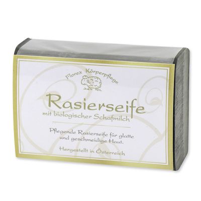 Rasierseife schwarz mit Schafmilch eckig 100g gold verpackt 