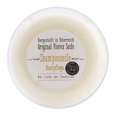 Shampooseife rund mit Schafmilch in der Dose 100g mit Etikett 