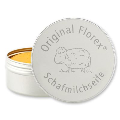 Schafmilchseife rund 100g in der Dose mit Lasergravur, Orange 