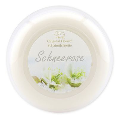 Schafmilchseife rund 100g in der Dose modern, Schneerose 