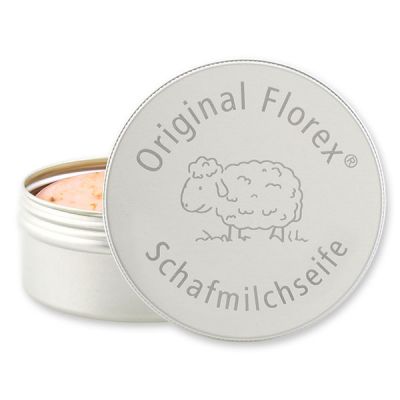 Sheep milk soap round 100g in a box with laser engraving, Wild rose with petals 