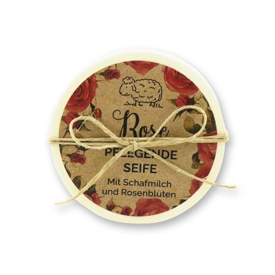 Sheep milk soap round 100g in a box "feel-good time", Rose with petals 