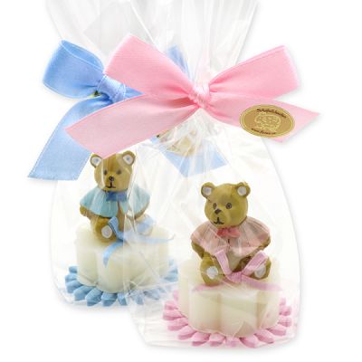 Sheep milk soap flower 20g decorated with a bear in a cellophane bag, Classic 