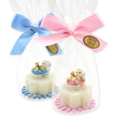 Schafmilchseife Blume mini 20g dekoriert mit Baby in Cello, Classic 