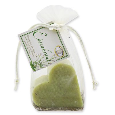 Sheep milk soap heart 85g decorated with verbena-herbs in organza, Verbena 