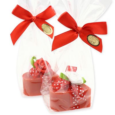 Sheep milk soap heart 65g decorated with a rose packed in a cellophane bag, pomegranate 