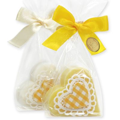 Sheep milk soap heart 65g, decorated with a heart in a cellophane, Classic/grapefruit 