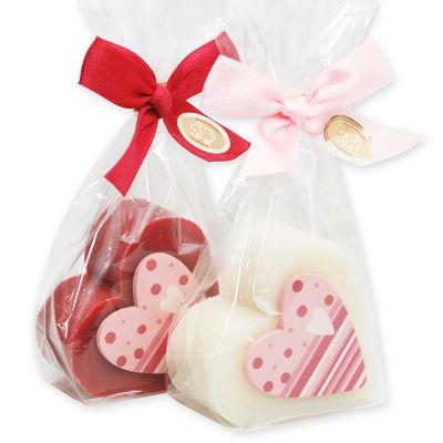 Sheep milk soap heart 85g decorated with a heart in a cellophane bag, Classic/Pomegranate 