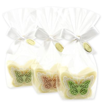 Sheep milk soap butterfly 76g decorated with a wooden butterfly in a cellophane bag, Classic 