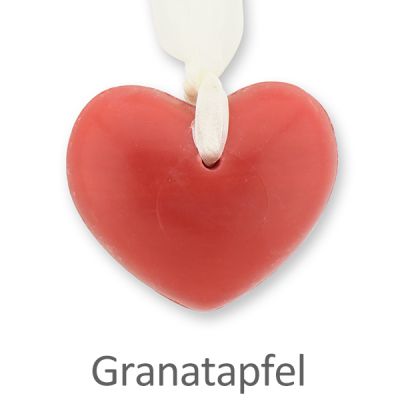 Schafmilchseife Herz mollig 60g hängend mit Organzaband, Granatapfel 