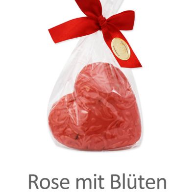 Schafmilchseife Herz Florex 80g in Cello, Rose mit Blüten 