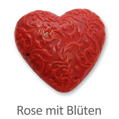 Schafmilchseife Herz Florex 80g, Rose mit Blüten 