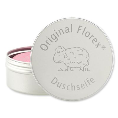 Duschseife mit Schafmilch rund 100g in der Dose mit Lasergravur, Rose Diana 