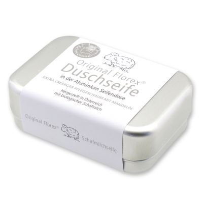 Duschseife mit Schafmilch eckig 100g verpackt in der Dose, Schneerose 