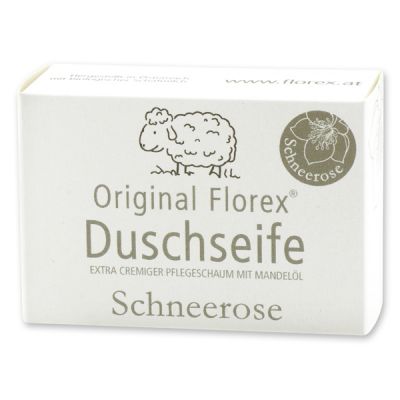 Duschseife mit Schafmilch eckig 100g in Papierschachtel, Schneerose 