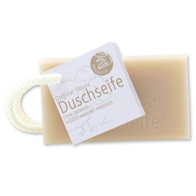 Shower soap with sheep milk square 120g hanging with a cord, Almond oil 