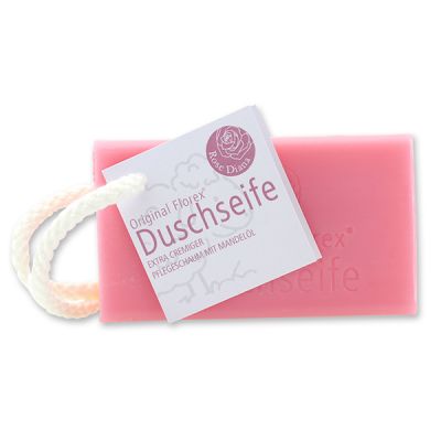 Shower soap with sheep milk square 120g hanging with a cord, Rose Diana 
