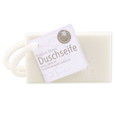Shower soap with sheep milk square 120g hanging with a cord, Christmas rose white 