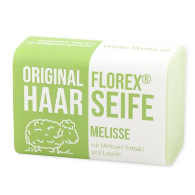 Haarseife mit Schafmilch eckig 100g mit Schleife, Melisse 