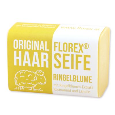 Haarseife mit Schafmilch eckig 100g mit Schleife, Ringelblume 