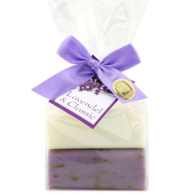 Sheep milk soap square 100g 2 pieces packed with a bow, Classic/Lavender 
