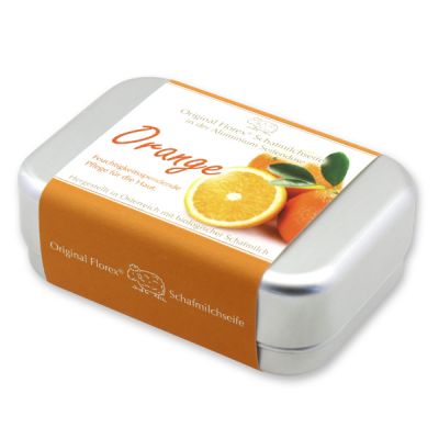 Schafmilchseife eckig 100g verpackt in der Dose, Orange 